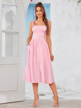 Crisscross Tie Back Button Pocket Solid Dress